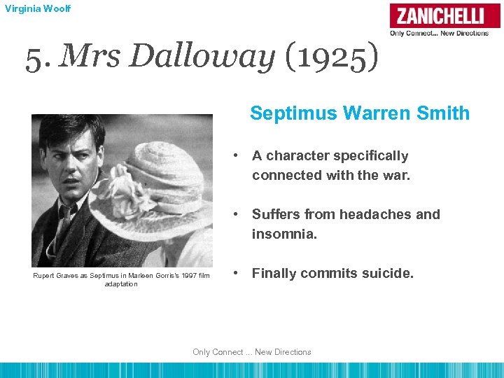 Virginia Woolf 5. Mrs Dalloway (1925) Septimus Warren Smith • A character specifically connected