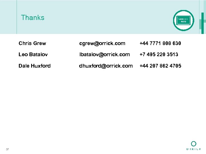 Thanks Chris Grew +44 7771 808 630 Leo Batalov lbatalov@orrick. com +7 495 220