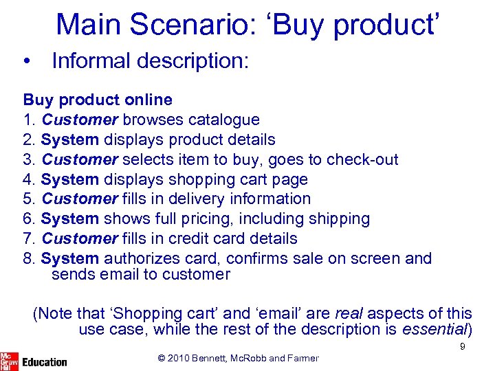 Main Scenario: ‘Buy product’ • Informal description: Buy product online 1. Customer browses catalogue