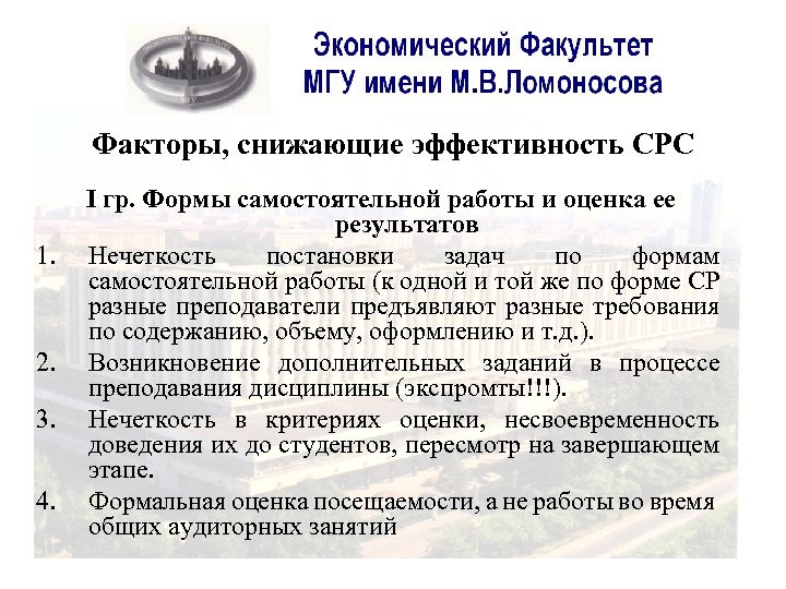 Факторы, снижающие эффективность СРС 1. 2. 3. 4. І гр. Формы самостоятельной работы и