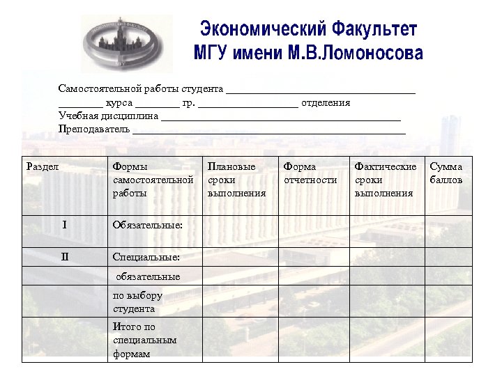 Самостоятельной работы студента _________________ курса ____ гр. _________ отделения Учебная дисциплина ______________________ Преподаватель _________________________