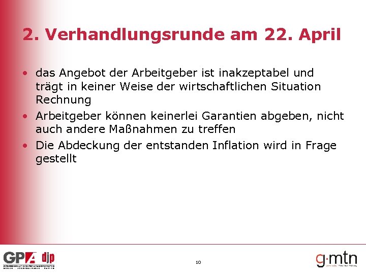 2. Verhandlungsrunde am 22. April • das Angebot der Arbeitgeber ist inakzeptabel und trägt