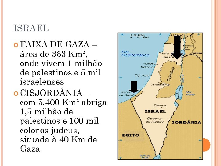 ISRAEL FAIXA DE GAZA – área de 363 Km², onde vivem 1 milhão de