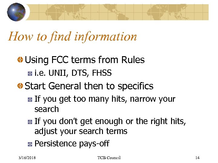 How to find information Using FCC terms from Rules i. e. UNII, DTS, FHSS