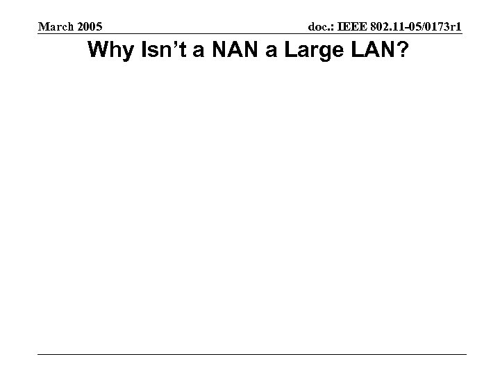 March 2005 doc. : IEEE 802. 11 -05/0173 r 1 Why Isn’t a NAN