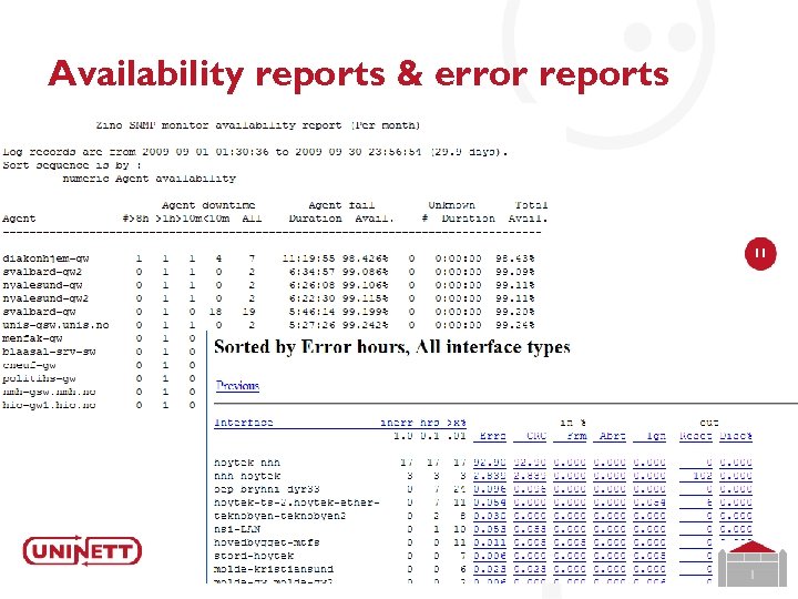 Availability reports & error reports 11 