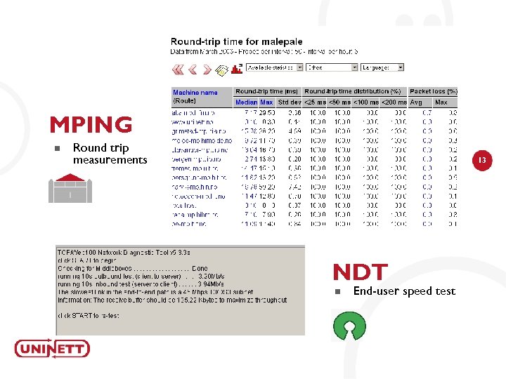 MPING n Round trip measurements 13 NDT n End-user speed test 