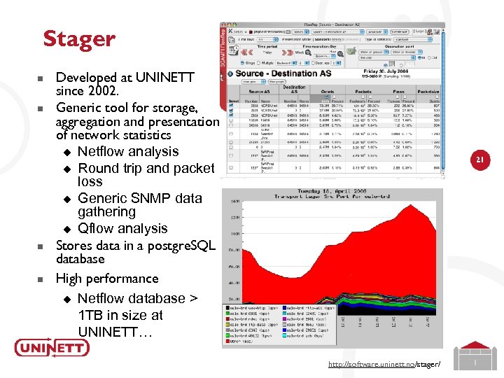 Stager n n Developed at UNINETT since 2002. Generic tool for storage, aggregation and