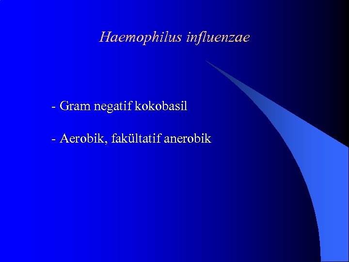 Haemophilus influenzae - Gram negatif kokobasil - Aerobik, fakültatif anerobik 