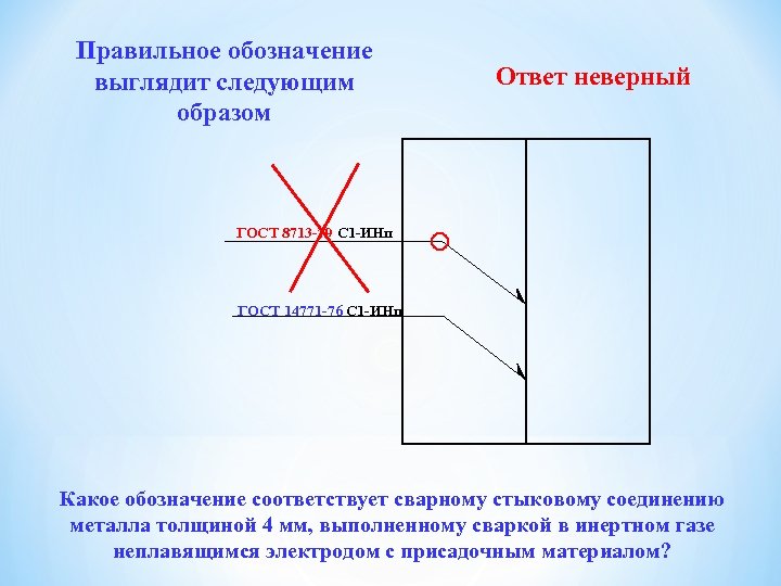 Правильное обозначение выглядит следующим образом Ответ неверный ГОСТ 8713 -79 С 1 -ИНп ГОСТ