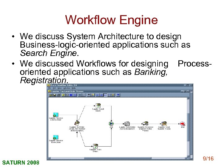 Workflow Engine • We discuss System Architecture to design Business-logic-oriented applications such as Search