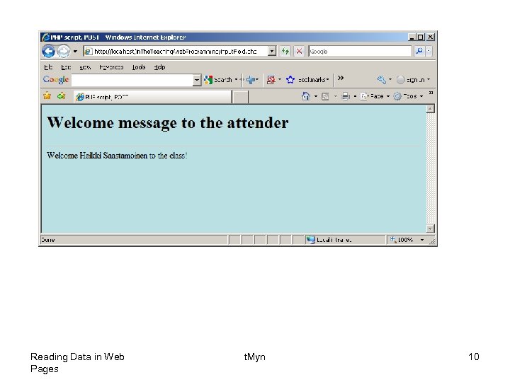 Reading Data in Web Pages t. Myn 10 