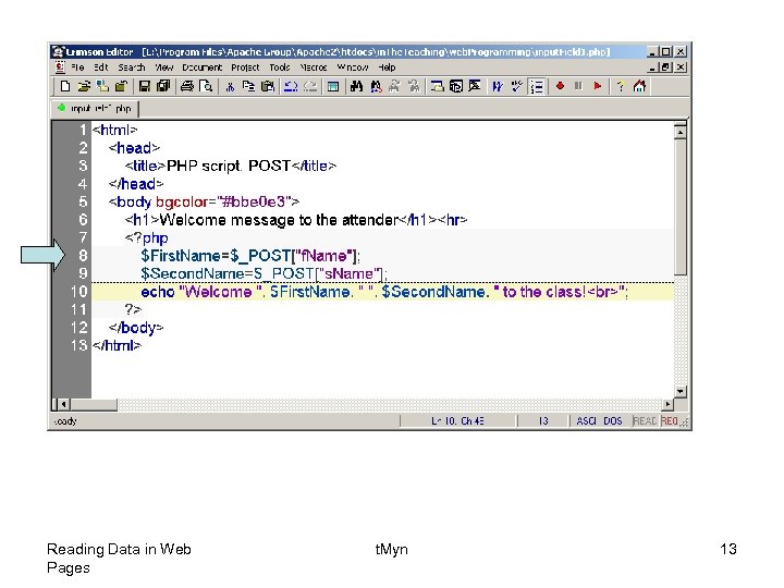 Reading Data in Web Pages t. Myn 13 