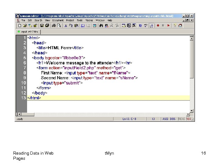 Reading Data in Web Pages t. Myn 16 