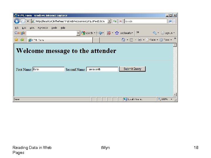 Reading Data in Web Pages t. Myn 18 