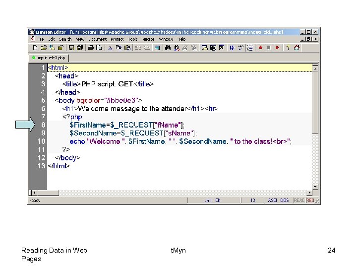 Reading Data in Web Pages t. Myn 24 