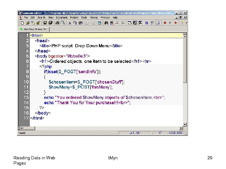 Reading Data in Web Pages t. Myn 29 