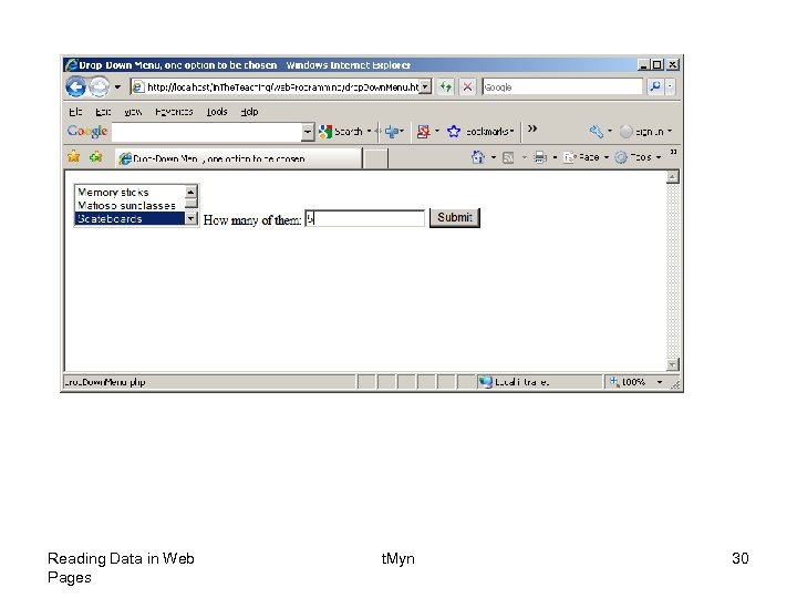 Reading Data in Web Pages t. Myn 30 