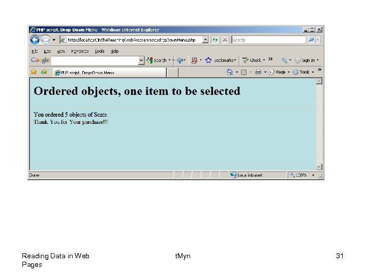 Reading Data in Web Pages t. Myn 31 