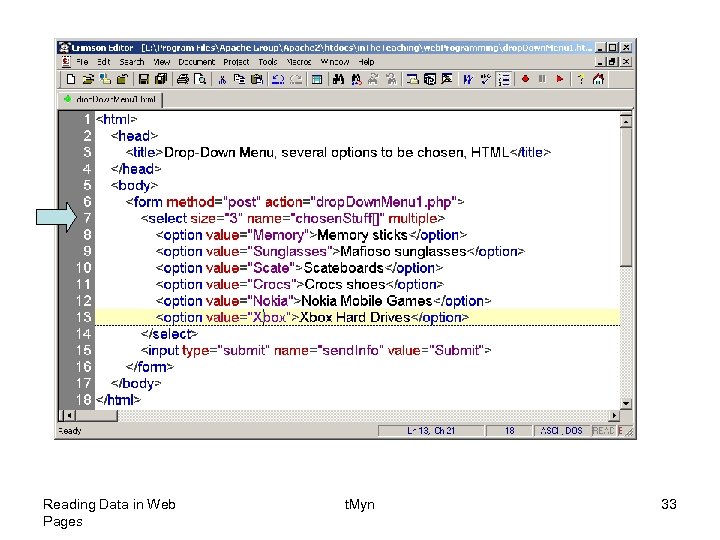 Reading Data in Web Pages t. Myn 33 