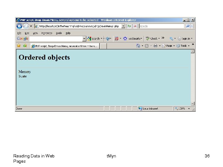 Reading Data in Web Pages t. Myn 36 