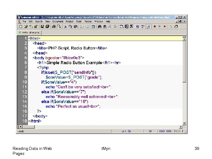 Reading Data in Web Pages t. Myn 39 