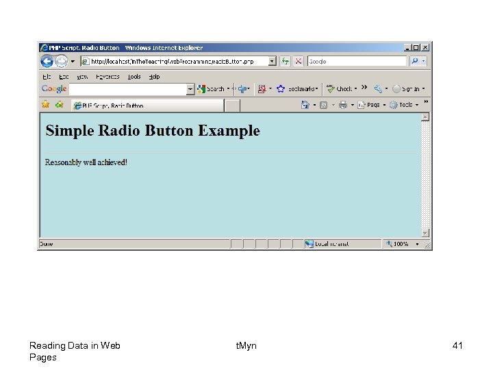 Reading Data in Web Pages t. Myn 41 