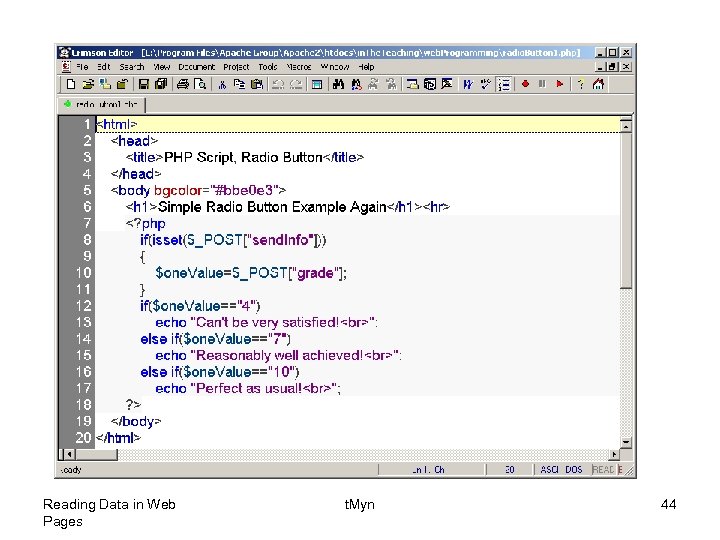 Reading Data in Web Pages t. Myn 44 