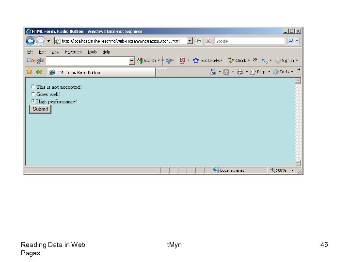 Reading Data in Web Pages t. Myn 45 