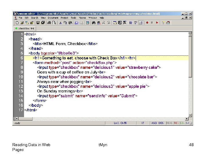 Reading Data in Web Pages t. Myn 48 