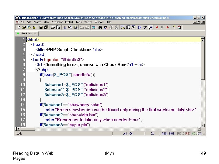 Reading Data in Web Pages t. Myn 49 