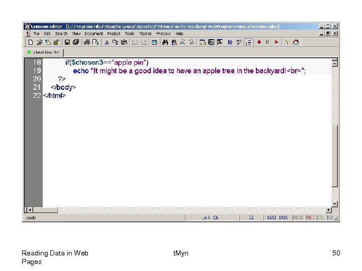 Reading Data in Web Pages t. Myn 50 