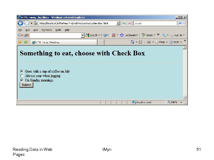 Reading Data in Web Pages t. Myn 51 