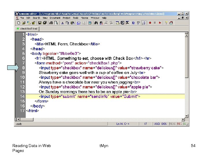 Reading Data in Web Pages t. Myn 54 
