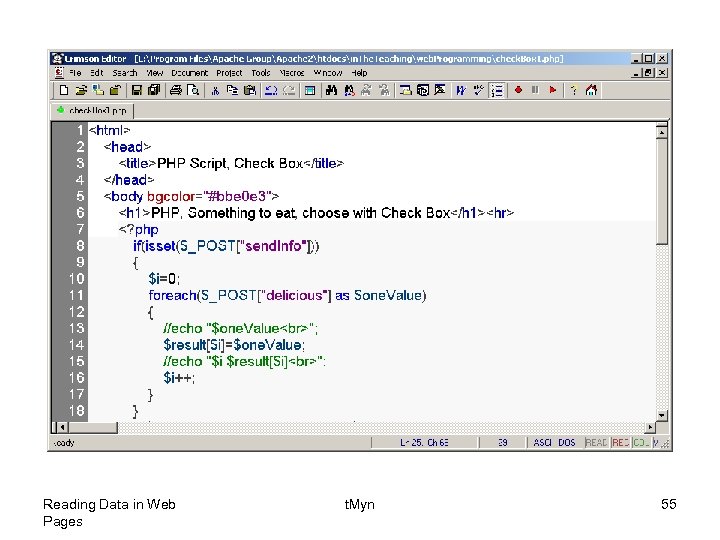 Reading Data in Web Pages t. Myn 55 