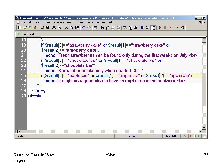 Reading Data in Web Pages t. Myn 56 