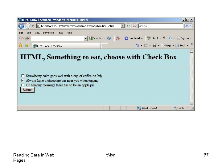 Reading Data in Web Pages t. Myn 57 