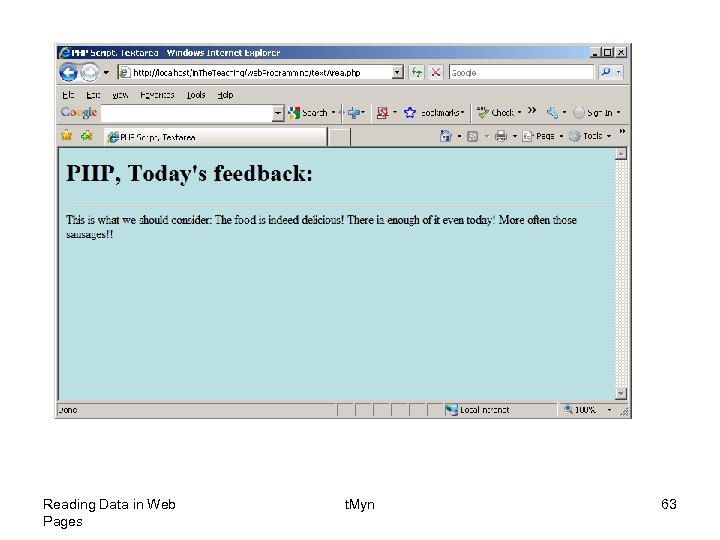 Reading Data in Web Pages t. Myn 63 