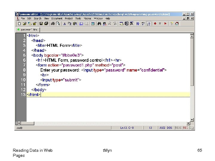 Reading Data in Web Pages t. Myn 65 