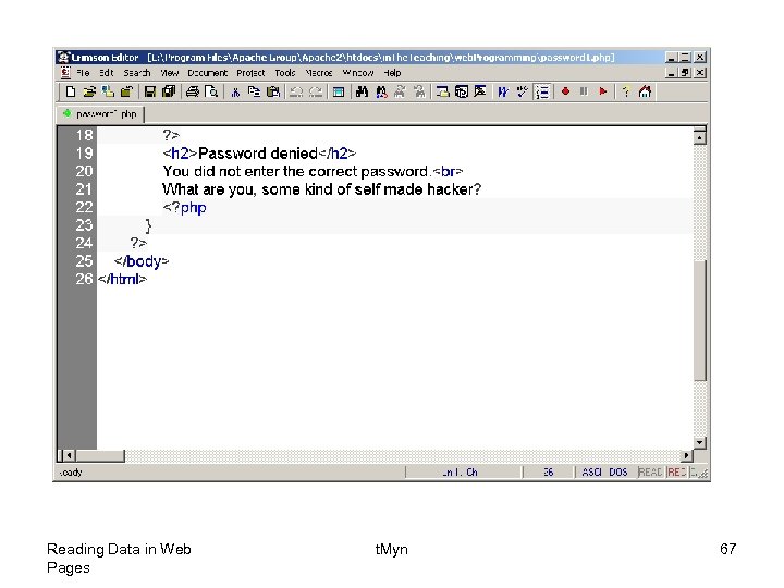 Reading Data in Web Pages t. Myn 67 