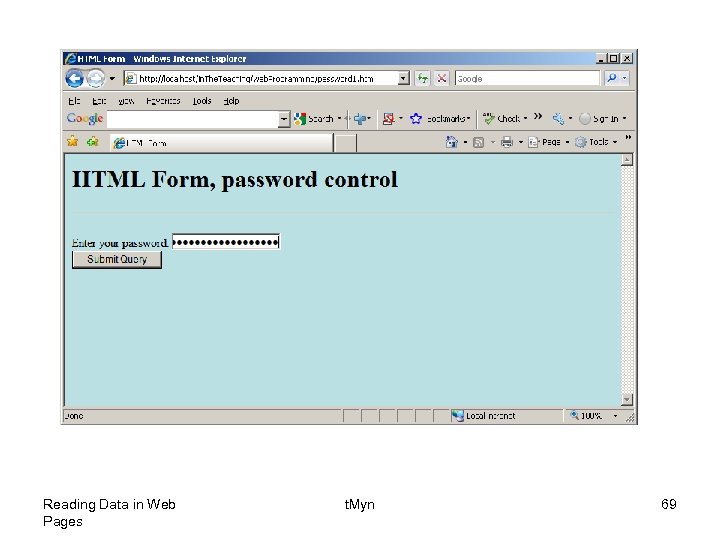 Reading Data in Web Pages t. Myn 69 