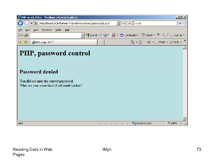 Reading Data in Web Pages t. Myn 73 