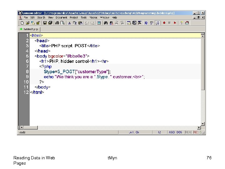 Reading Data in Web Pages t. Myn 76 
