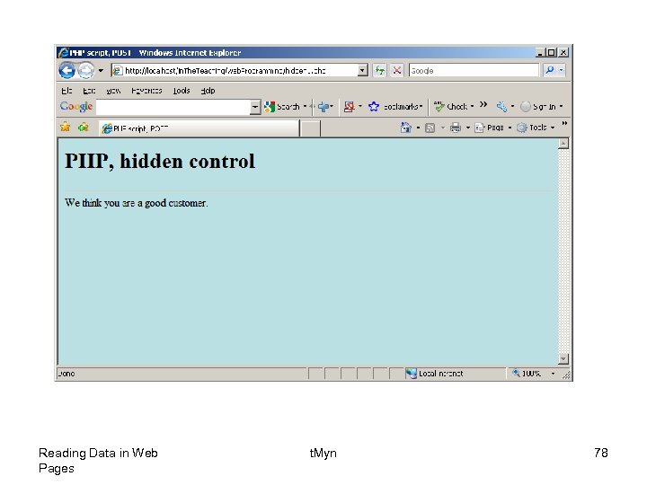Reading Data in Web Pages t. Myn 78 
