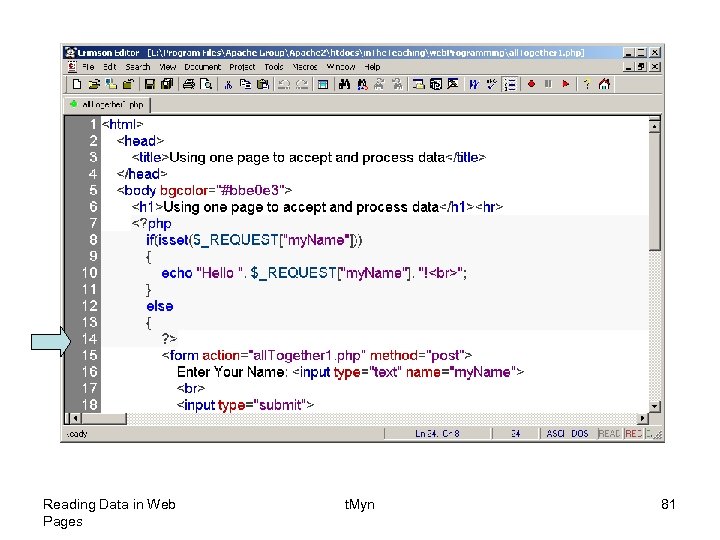 Reading Data in Web Pages t. Myn 81 