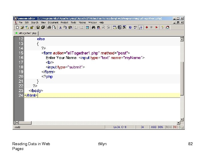 Reading Data in Web Pages t. Myn 82 