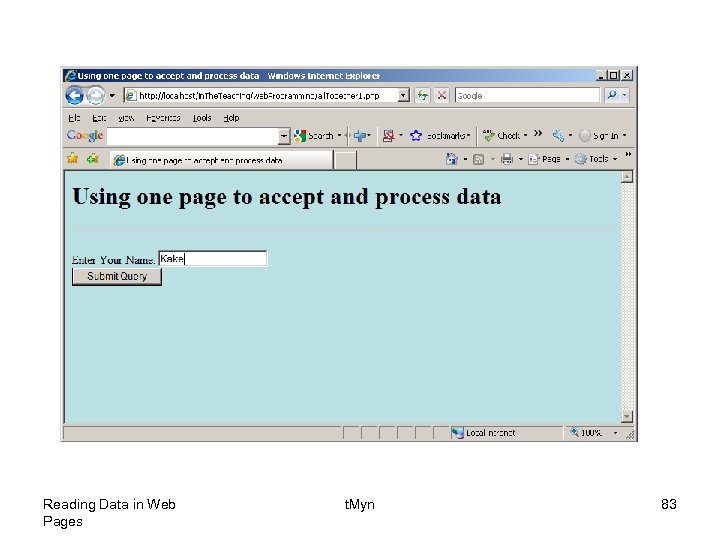 Reading Data in Web Pages t. Myn 83 