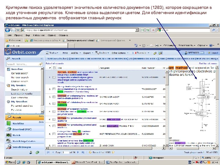 Критериям поиска удовлетворяет значительное количество документов (1283), которое сокращается в ходе уточнения результатов. Ключевые