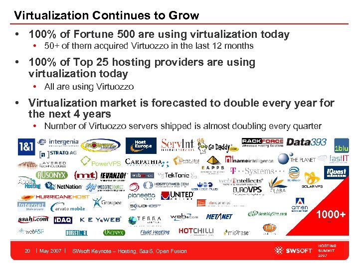 Virtualization Continues to Grow • 100% of Fortune 500 are using virtualization today •