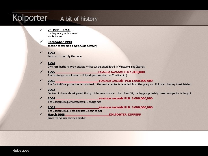 Kolporter A bit of history 2 nd May 1990 the beginning of business -